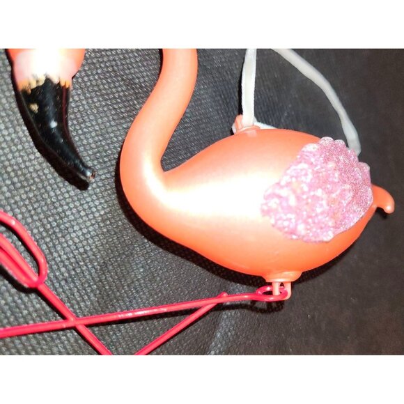 Pink Flamingo Hanging Ornament With Glitter Accents & Red Metal Legs - Picture 4 of 7